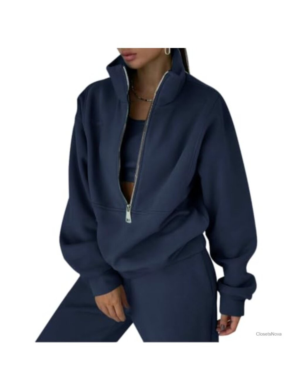Women's Fleece 2 Piece Sweatsuit Half Zip Pullover Tracksuit